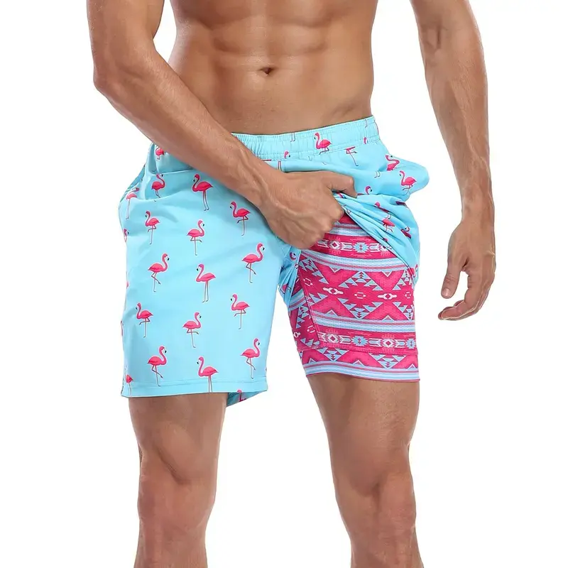 Men's Quick Dry Printed Swim Trunks, Elastic Waist Surf Shorts, Lightweight Beach Bathing Shorts, Suitable for Summer Vacations, Surfing and Running