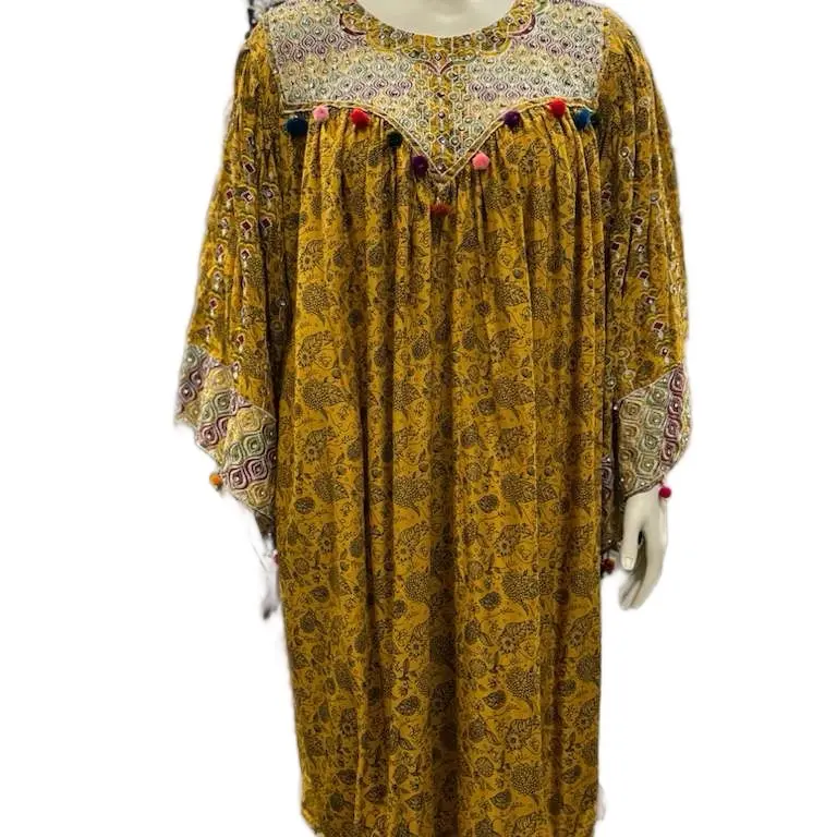 Afghan Mini Dress with Embroidered Details Sarpatlooni Traditional Fashion for Women in Rich Mustard