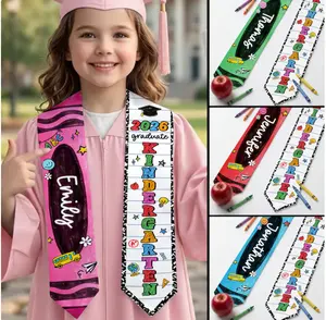 Personalized Kid Graduation Stole, Custom Crayon Kindergarten Grad Stole, Class Of 2026 Sash, Custom Graduation Gift for Daughter Son