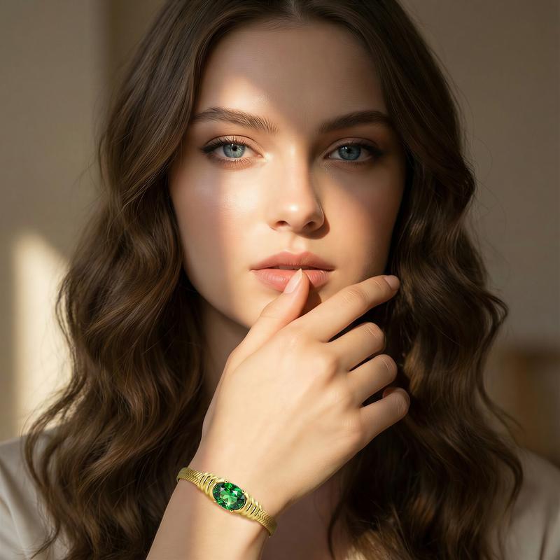 Fanzq 16k Gold Bracelet with Emerald Gem | Vintage Luxe Statement Jewelry for Party/Daily ,gifts for women,gifts for girlfriend,christmas gifts for gf,gifts for mom,mom gifts