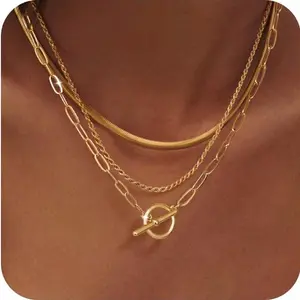 FREEKISS Layered Toggle Necklaces for Women: Dainty Link Chain Necklaces Paperclip Cuban Rope Adjustable Choker T-Bar Toggle Clasp Chunky Necklace for Women dealsforyoudays