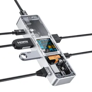 DOCKCASE Explorer Edition Visual Smart USB C Hub 6-in-1 with 100W PD, 4K@60Hz HDMI, Gigabit Ethernet, 2 USB-A 5Gbps Ports for MacBook Air/Pro, XPS