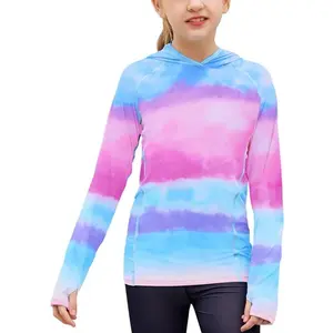Kids Sun Shirt Girls Quick Dry Sun Protection Clothing Athletic Hoodie with Thumbholes