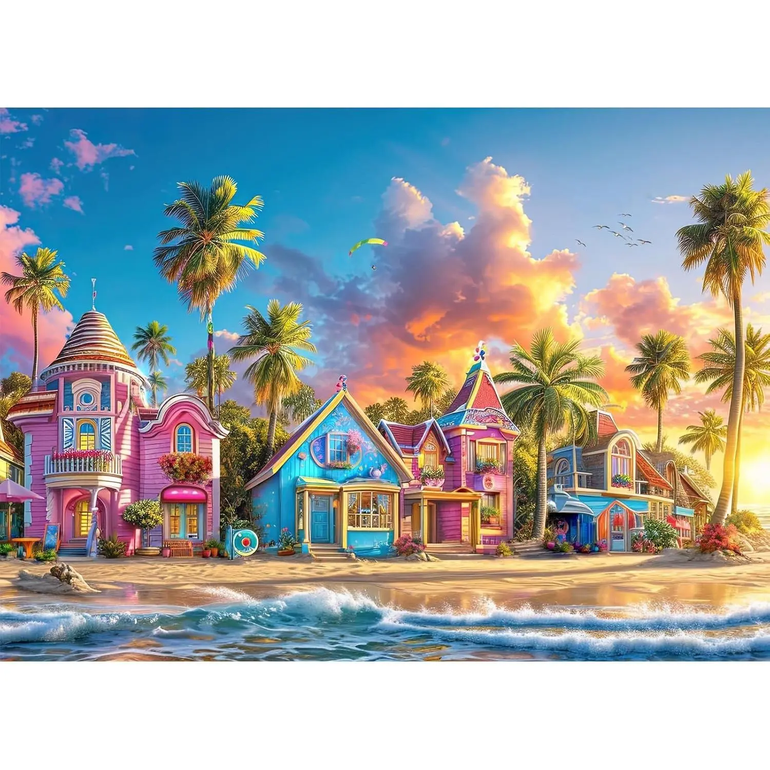 1000 Pieces Jigsaw Puzzles for Adults, Romantic Beach Jigsaw Puzzle with 1:1 HD Poster, Letters on Back, Stress Relief Ideal Gift for Family Games