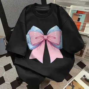 ( Liza )T-shirt kasual wanita dengan cetakan kura-kura yang comel, T-shirt bercetak lengan pendek gaya Korea terkini