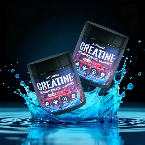 AOTNNIO Creatine Monohydrate & Carnitine Soft Chewable Gummy Dietary Supplements - Blueberry Flavor, Prop 65 Safe, Pre-Workout Fitness, Healthcare Edible, Gain Muscle & Size, Energy Support for Men
