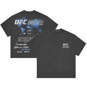 Mens Black UFC 2025 International Fight Week T-Shirt, Core Logo Graphic Tee, Official MMA Fan Shirt, Ultimate Fighting Championship Gear Casual Round Neck Fabric Menswear Soft Top Classic Clothes Cotton Fitted Green Gym Long Novelty Sweat Crewneck