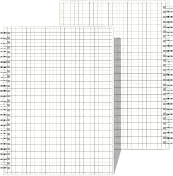 AHGXG Graph Paper Notebook Spiral 1 Pack - Large B5 Grid Notebook 7.3"X 10", 100GSM Thick Graph Grid Paper, Quad Ruled, Total 80 Pages, Transparent Plastic Hardcover Journal