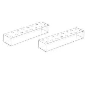 2-Pack Transparent Acrylic Rectangular Vases, 15.7 Inches Long, 16-Hole Floral Centerpieces for Dining Table, Home Decor, Wedding Decor, Flower