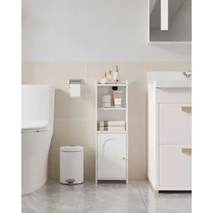 Bathroom Storage Cabinet, Corner Floor Cabinet with Doors and Adjustable Shelf, Narrow Toilet Paper Cabinet, Bathroom Organizer for Small Spaces, White BC39713X