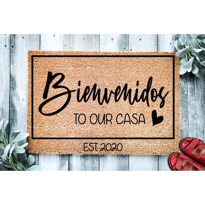 Custom Doormat Bienvenidos to Our Casa Established Housewarming Gift Wedding Gift New Home Personalized Welcome mat Closing Gift 1039