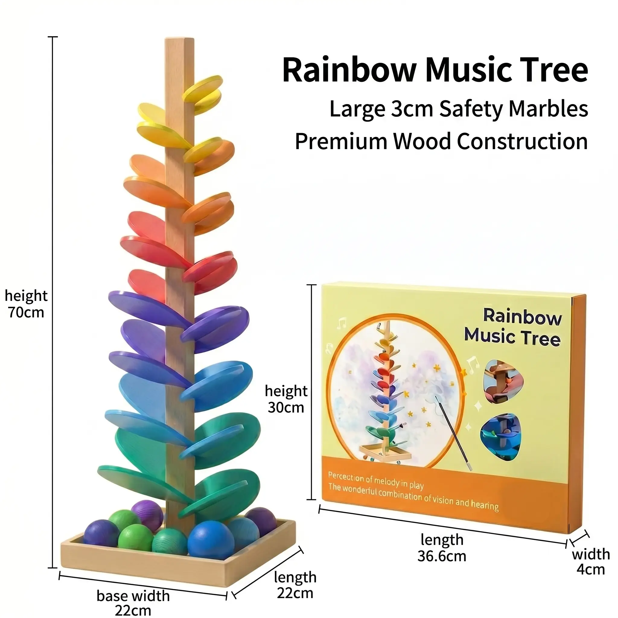 Rainbow Music Wooden Marble Run Toy with 3cm Safety Marbles, Montessori Play Preschool Toy, Colorful Sound Tree for Children Development, Rainbow Theme Sparks Curiosity #TikTokMadeMeBuyIt, Rainbow Tree Theme Sparks Curiosity