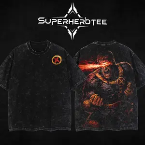 [ superhero tee ] "Cyclops" 2c Summers The Mutants X-Force MCU Comic Edition Double Printed Oversize Lightweight Acid Washed Tee Hoodie Sweater TV Series Graphic Design Top Cotton Streetwear Comic Superheroes T-Shirt Clothes Menswear