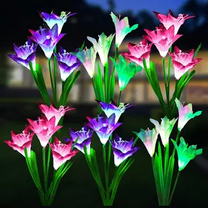 2pack/4pack/6pack Solar Lights Outdoor for Christmas/Halloween Decoration, Solar LED Garden Lights with Bigger Lily Flowers, Waterproof IP65 7 Colors Changing Solar LED Lights Outdoor - Bigger Solar Panel for Patio Yard Garden Decor, Best for Christmas