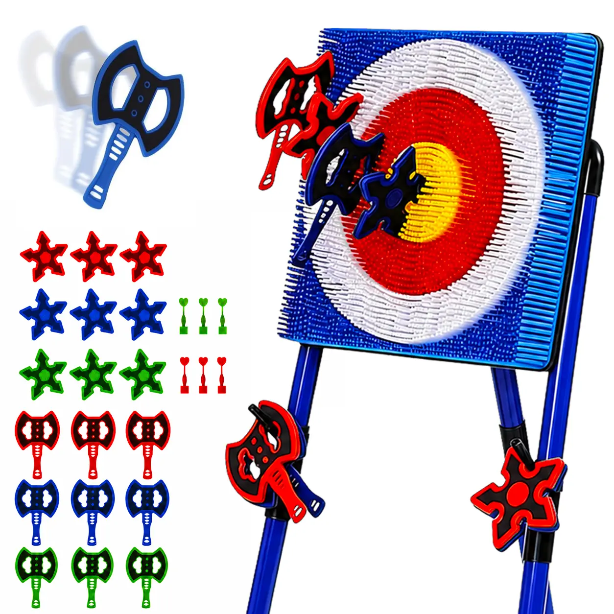 Axe Throwing Game Set for Backyard, Bristle Target with 25 Throwing Axes, Indoor Outdoor Yard Games for Kids and Adults, Family Carnival Party Toy, Blue