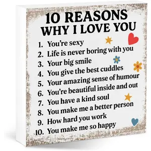 10 Reasons Why I Love You Wooden Valentine Living Room Decor Home Office Desk Sign Shelf Table Accessories Decoration Gifts For Women Men Couples Lovers 5x5 inch