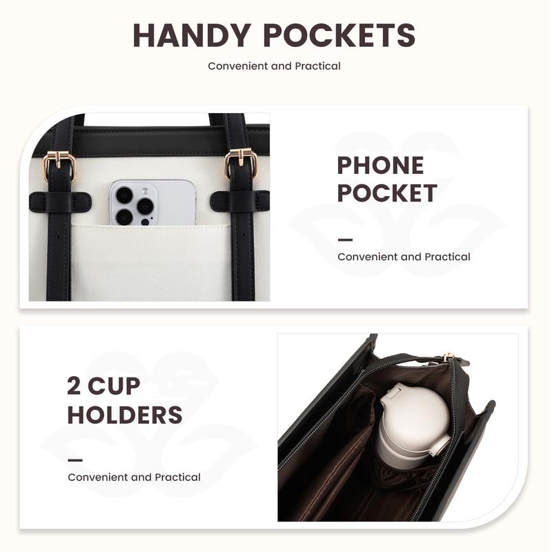 【Valentine's Day Gift】LOVEVOOK Laptop Tote Bag with Clutch Purse, Canvas Computer Bag Office Briefcase, Casual Handbag for Travel, Crossbody for College, Teacher, School TikTokShopJumpstartSale