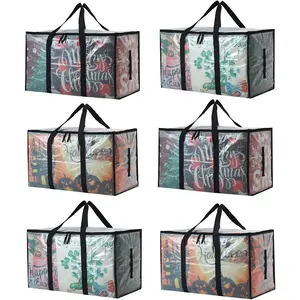6-Pack  Clear Moving Bags with Zippers, 93L Heavy Duty Storage Totes with Wrap-Around Handles, Collapsible Clothes & Holiday Storage Bins Alternative (100lb Capacity)
