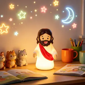Rechargeable Jesus Silicone LED Night Light, Dimmable Soft-Touch Nightstand Light, USB Portable Religious Gift for Baptism, Sunday School Gatherings, Led Lights