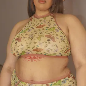 Bugs Printed Mesh High Neck Cami