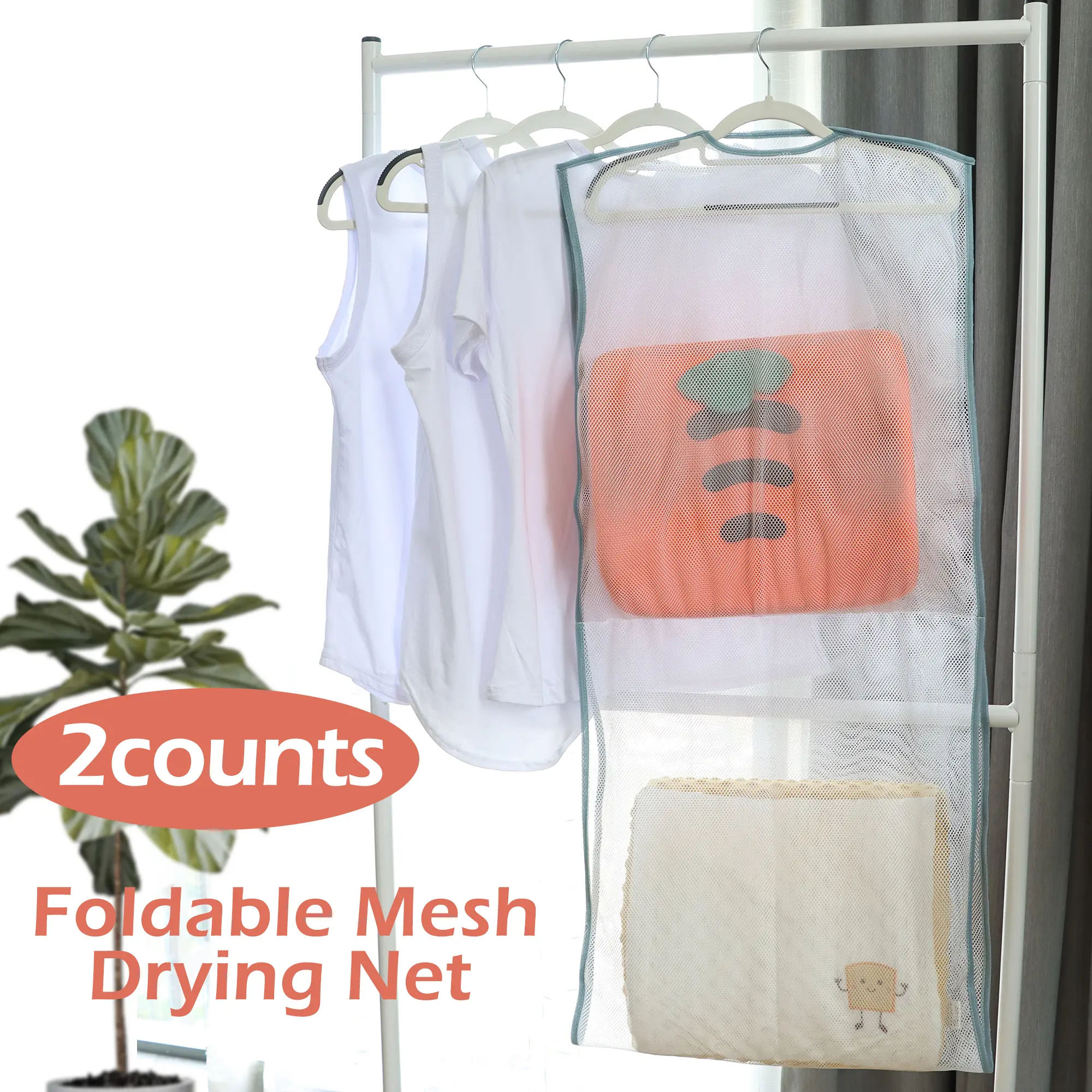 2-Pack Hangable Laundry Drying Rack Net, Transparent Large Size Mesh Bags, Home Laundry Accessories for Daily Use (Indoor/Outdoor)