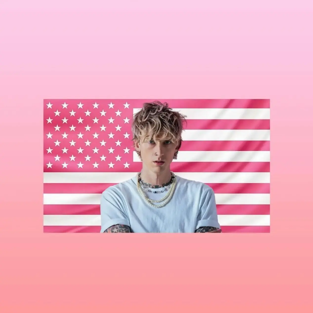 Machine Gun Kelly Pink American Flag Tapestry – Rapper Wall Art | Rock Star Fan Decor | Aesthetic Pink Flag | Music Lover Gift Lightweight Indoor Wall Art
