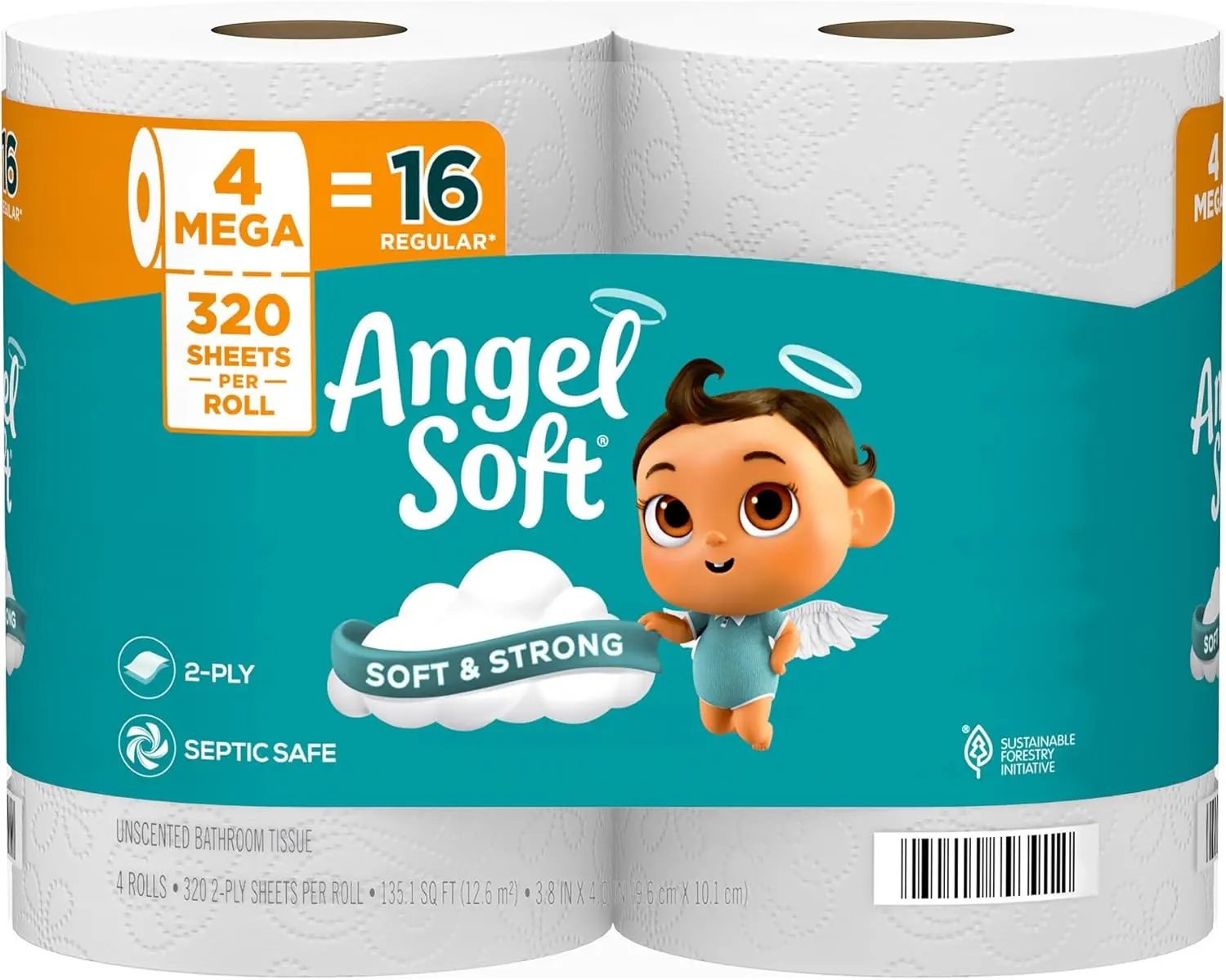 Angel Soft Toilet Paper, 4 Mega Rolls = 16 Regular Rolls, Soft and Strong Toilet Tissue Angel Soft Toilet Paper, 4 Mega Rolls = 16 Regular Rolls, Soft and Strong Toilet Tissue