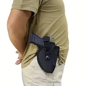 1 Black Nylon Tactical Right-Hand Belt Holster with Magazine Pouch - Adjustable Fit for Medium-Size Pistols, Standard Pistol Compatibility, Secure Snap Closure, Gun Holster
