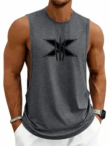 Summer Men's Muscle Training Tank Top, Breathable Casual Sporty Vest Fitted Letter Print, Loose Fit Quick-Dry Sleeveless T-Shirt for Fitness, Sports Tank Tops