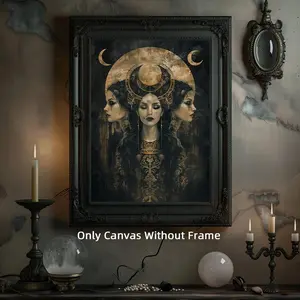 Triple Moon Goddess Canvas Poster, Pagan Witch Wall Art, Aesthetic Room Decor, Moon Sign Home Decor, Witchcraft Poster, Artwork Wall Painting for Gift, Ornaments
