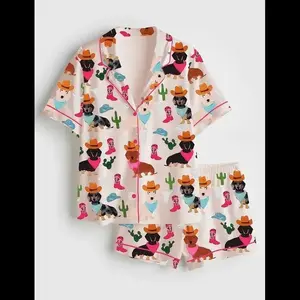 Women's Cowboy Dachshund Dog Satin Pajama Set, Gift For Lover, Perfect For Gift, Gift For Her