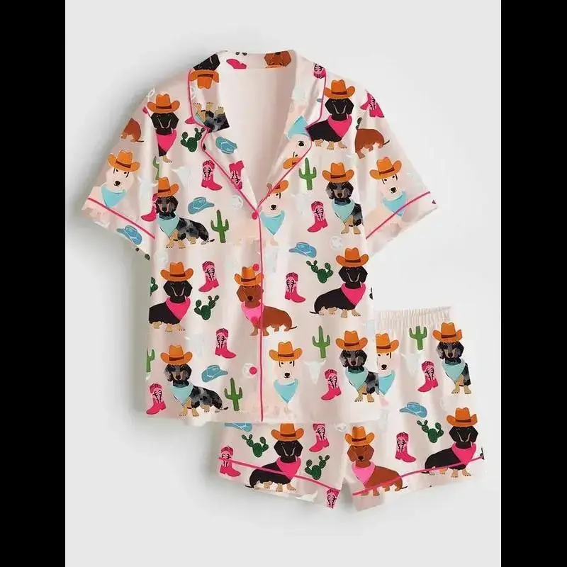 Women's Cowboy Dachshund Dog Satin Pajama Set, Gift For Lover, Perfect For Gift, Gift For Her Women's Cowboy Dachshund Dog Satin Pajama Set, Gift For Lover, Perfect For Gift, Gift For Her