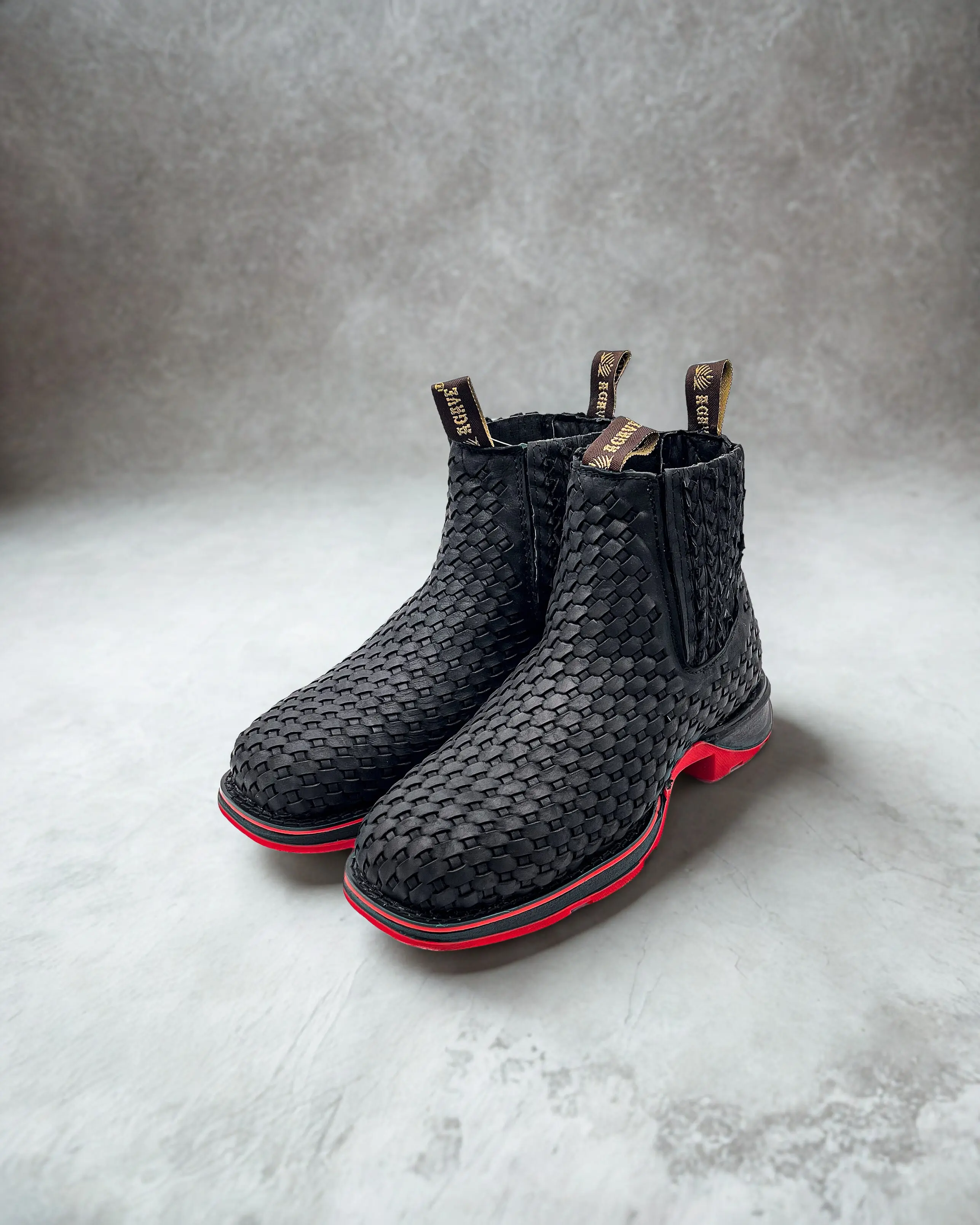 BASKET WEAVE BLACK RED BOTTOMS | MEN SQUARE TOE WESTERN BOTIN WORK