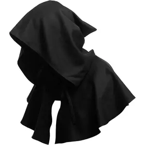 Vintage Medieval Cowl Hat Unisex Medieval Cowl Hooded Cloak Halloween Poncho Cosplay Costume for Men Women