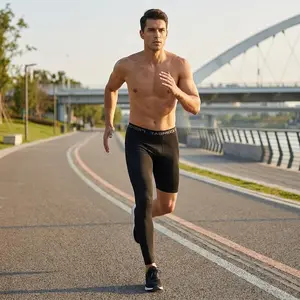 Men's Basketball Single Leg Tight Sports Pants - 1/2 One Leg Compression Athletic Base Layer Underwear for Training Workout Gym Running Cycling Comfortable Breathable Moisture Wicking Performance Gear