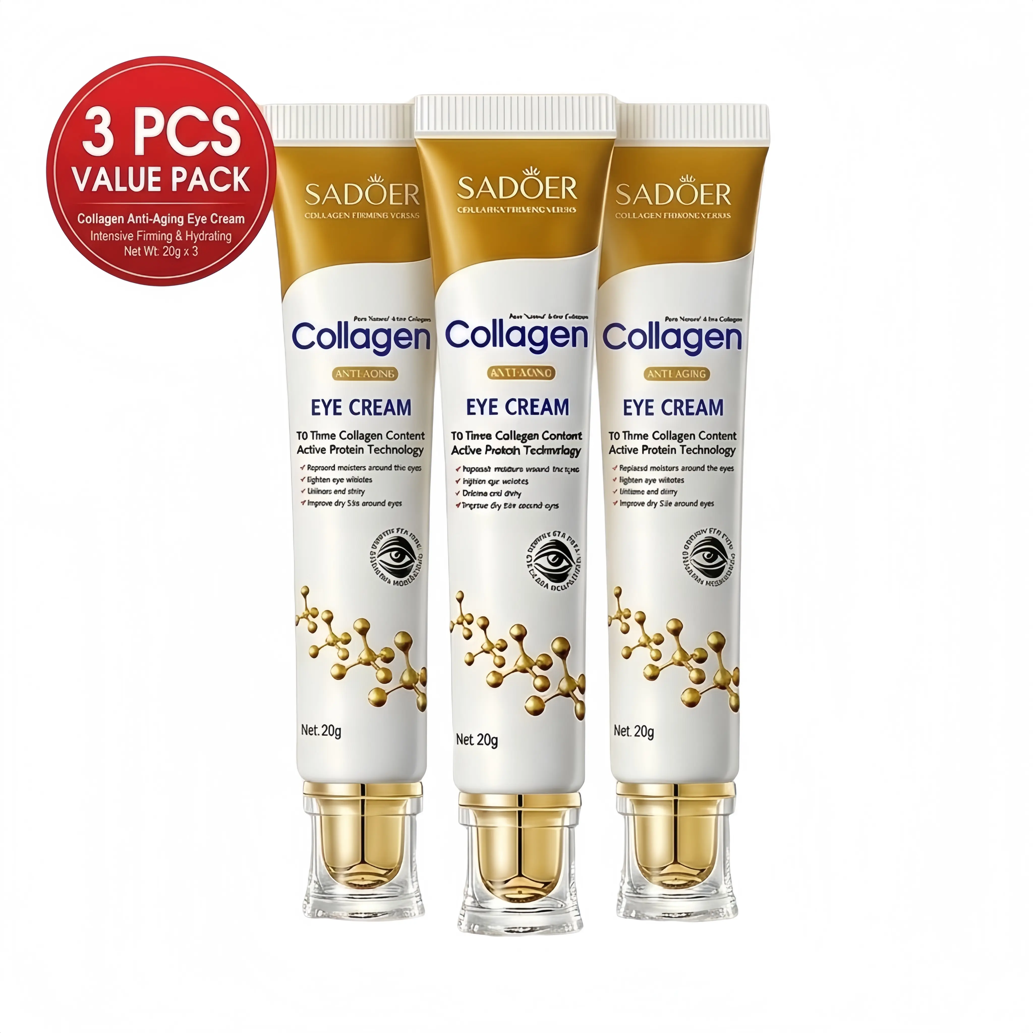 【BUY 1 GET 2 FREE】Collagen Eye Cream with Hyaluronic Acid, Anti-Aging Moisturizer for Dark Circles and Puffiness, Hydrating Peptide Gel-Cream for Daily Use, Smooth, Moisture, Dark Circles Treatment, Peptides Ha, Anti-Age, Reduces Aging, Collagen Boost