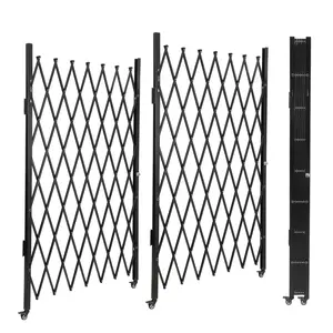 【GARVEE】Aluminum Double Foldable Security Gate with Casters, Expandable Portable Safety Barrier, Retractable Driveway Gate, 61"H x 122"W or 85"H x 150"W, 360° Rolling Mobile Barricade in Black