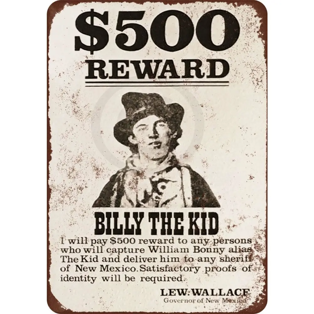 Vintage Style Artistic Aluminum Sign 8 x 12 Inch Old West Wanted Poster for Billy the Kid Home Bar Man Cave Decor Vintage Room Decor Decoration Items