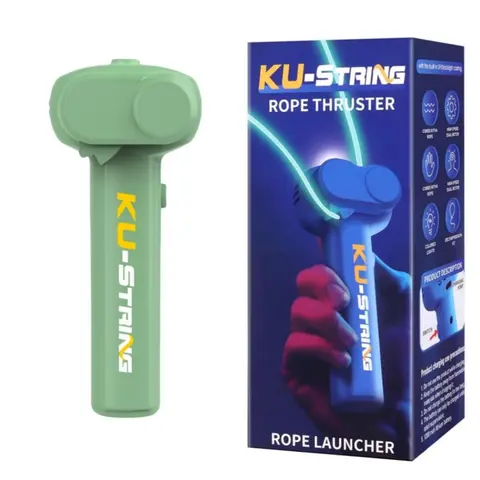 Glow-in-the-Dark Handheld Portable String Rope Launcher Fidget Gadget - Durable, Rechargeable, Easy-to-Use, Blue Light, Dual Motor, Upgraded Tech Classic Novelty Toy, Stress Relief Accessory, Decompression Birthday Gift for Outdoor Play