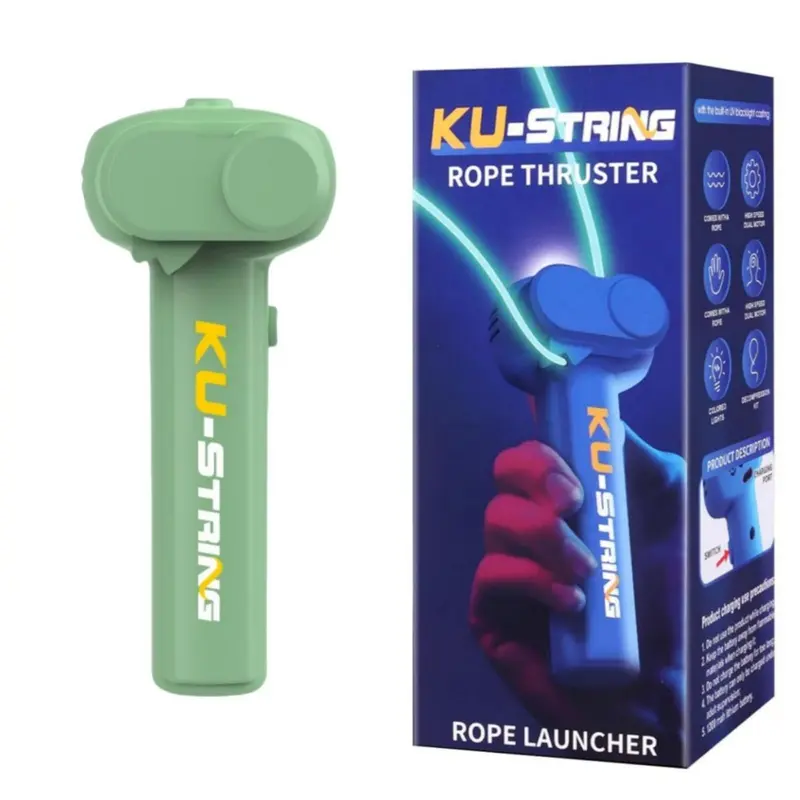 Glow-in-the-Dark Handheld Portable String Rope Launcher Fidget Gadget - Durable, Rechargeable, Easy-to-Use, Blue Light, Dual Motor, Upgraded Tech Classic Novelty Toy, Stress Relief Accessory, Decompression Birthday Gift for Outdoor Play