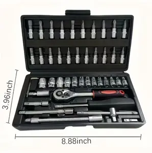 46-Pc 1/4-Inch Drive Magnetic Impact Nut Driver Kit - SAE Standard And Deep Sockets, 2-In-1 Ratchet Wrench, Quick-Release Bit Holder | Heavy-Duty for Auto/ Repair for Motorcycle And Bicycle Maintenance Tools