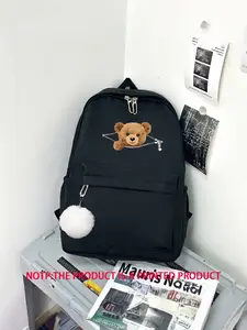 Cute Bear Print Backpack with Zipper Design, Large Capacity Multi-Pocket, Casual All-Season Travel Bag for Men and Women