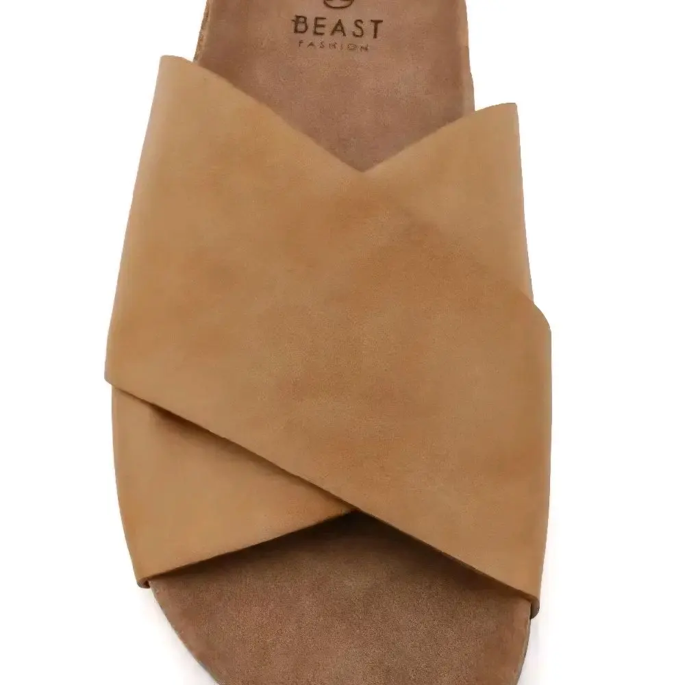 BEAST Fashion Women's Flat Sandals Flip Flop Sandals Comfortable Dressy Thong Sandals in Tan Color
