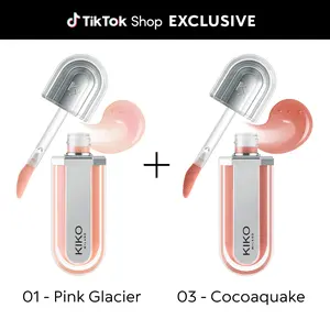 KIKO Milano 3D Hydra Xtreme Instant Plumping Lipgloss Bundle 01 Pink Glacier & 03 Cocoaquake Hyaluronic Lipstick for Extreme Volume & Hydration