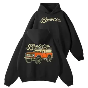 Bronco Hoodie, Retro Vintage Off Road Truck Graphic Pullover Sweatshirt, Classic 4x4 Hoodie, Auto Themed Apparel, Winter Top For Country Drivers