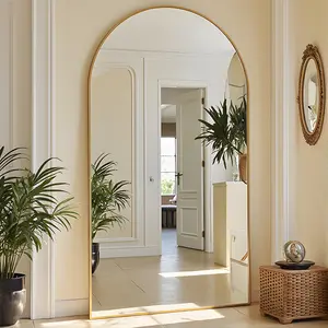 Arched Full Length Mirror Large Mirror with Stand, elegant  Arch Full Body  Mirror huge for Standing Leaning or Hanging Wall Mounted for Bedroom, Living Room, Dressing Room, home decor - Gold and Black, tiktok shop