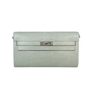 Pre-owned HERMÈS Crocodile Small Leather Goods Alligator Kelly To Go Medium Green