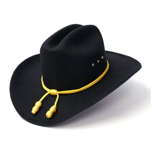 Black Felt Finish Western Cattleman Hat with Cavalry Hat Band
