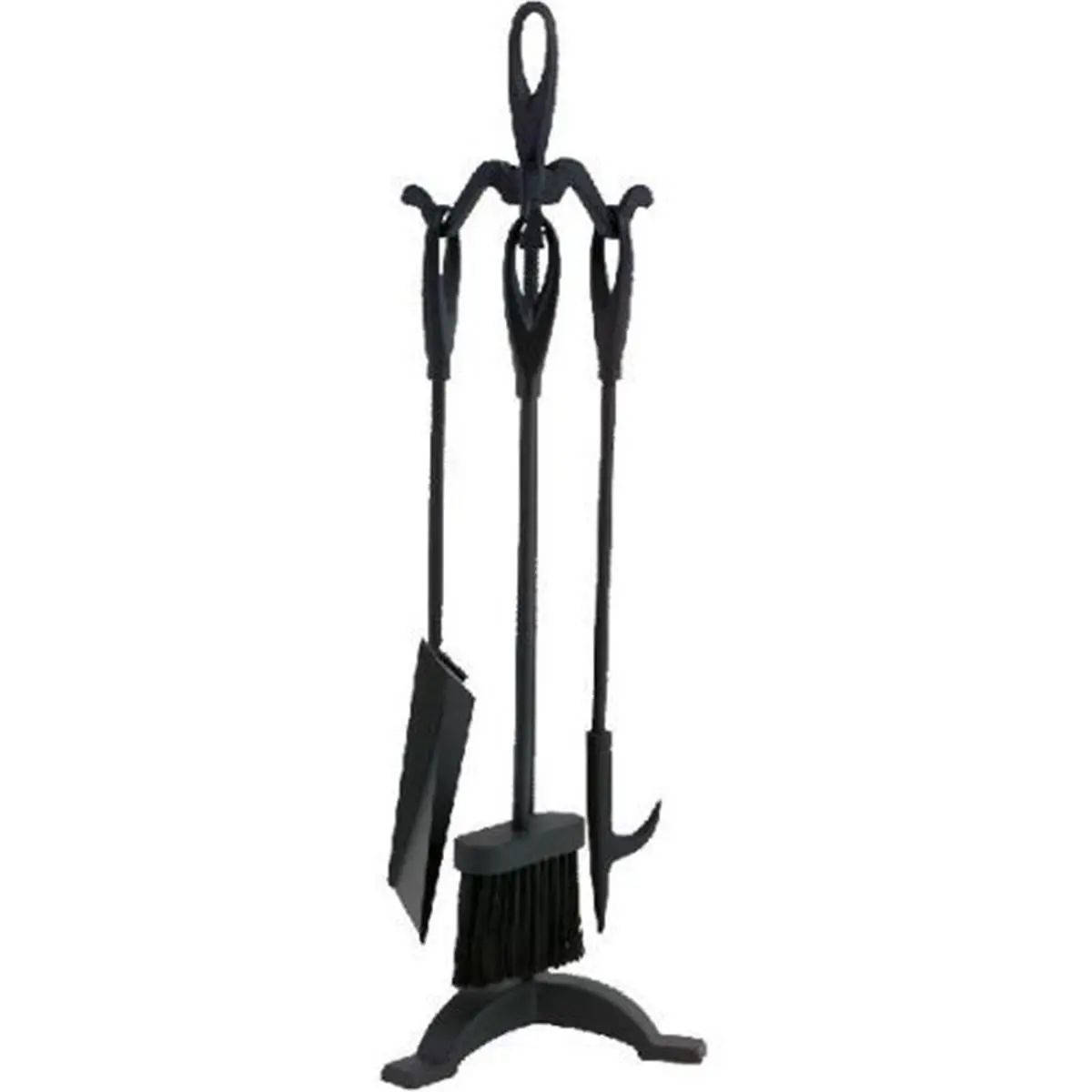 Dagan 4-Piece Black Steel Long-Handled Fireplace Tool Set with Stand, 25-Inch Iron Set (7 lbs) – Poker, Brush, Shovel, Solid Steel & Wood-Burning Outdoor Fireplace Accessories for Home Fire Pits