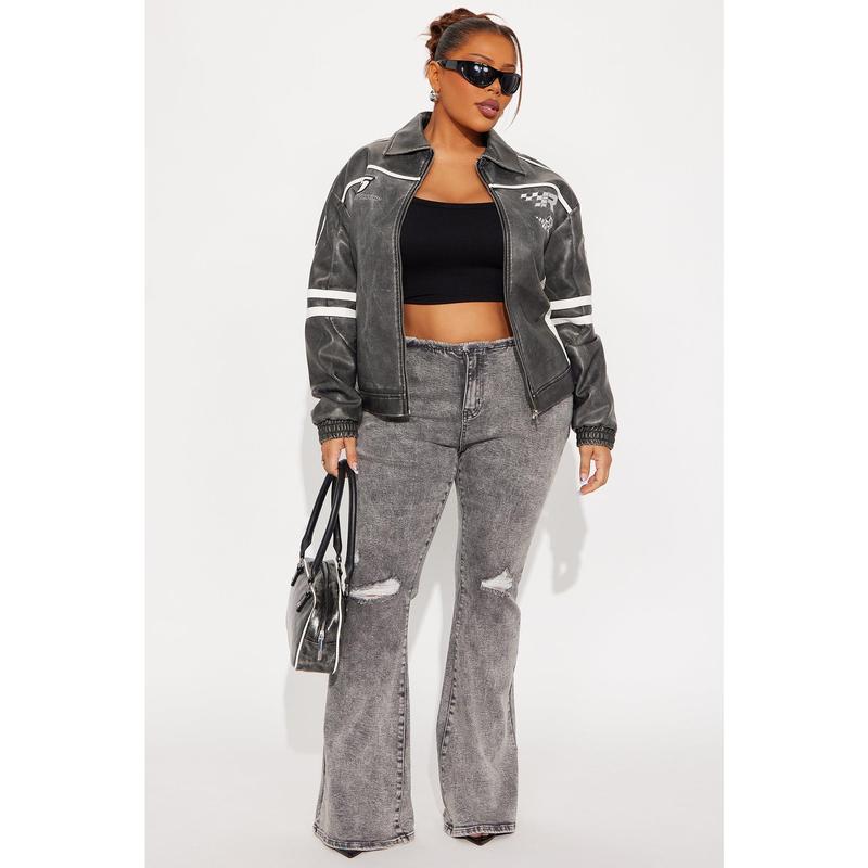 Highly Motivated Low Rise Flare Jeans - Dark Grey